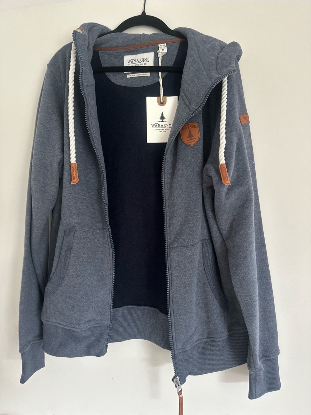 Wanakome Women’s Slate Blue Zip Hoodie with Contrast Rope Drawstrings